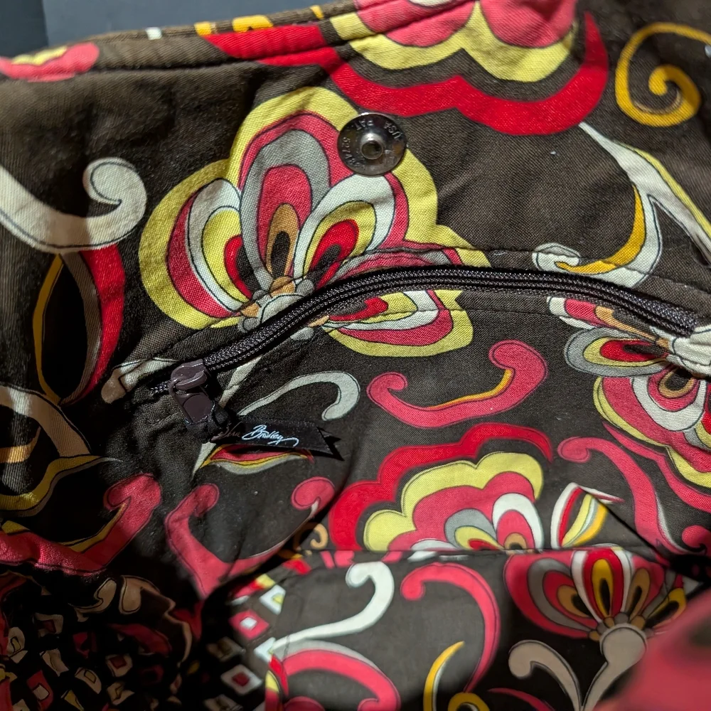 Vera Bradley Puccini Brown Red Flower Shoulder Bag Purse Tote Retired - Picture 9 of 15